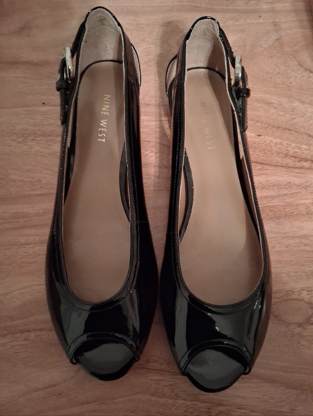 Nine West Black Patent Peep-Toe Low Heels